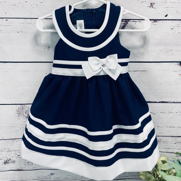 Bonnie Jean Other - Bonnie Jean Navy Sailor Baby Girl Dress with Bow - Size 12M